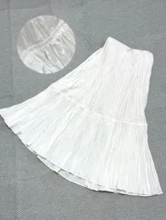 未使用級 光沢 透け感 レースロングスカート プリーツ 日本製 38