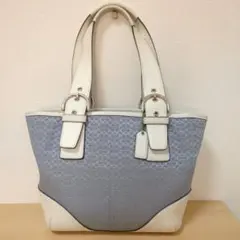 コーチ　ハンドバッグ　トートバッグ　ホワイト　ブルー 希少 シグネチャー