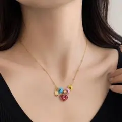 カラフルチャーム ハートネックレス ゴールドカラー