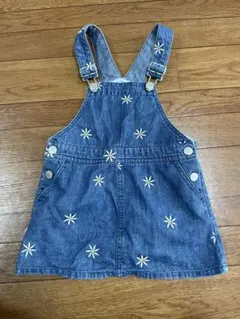 プティマイン デニム デイジー刺繍 ジャンバースカート