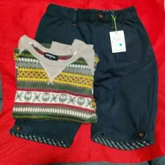 ハーフパンツとスカル柄セーターセット