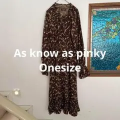 As know as pinky 小花柄長袖ワンピース　ブラウン　ワンサイズ