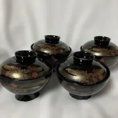会津塗 本うるし塗り 金彩蒔絵花文様 お吸物椀 雑煮椀 漆器 蓋付き 5客 会津塗 本うるし塗り 金彩蒔絵花文様 お吸物椀 雑煮椀 漆器 蓋付き 5客