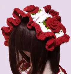 フリル薔薇モチーフヘッドドレス・レッド