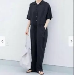 かぐれ 新品タグ付き リネンハーフスリーブオールインワン アーバン