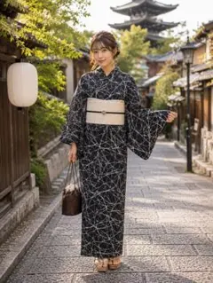 KIMONOMACHIきもの町洗える着物単品 白木蓮 藤墨色 Mサイズ - メルカリ