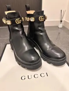 GUCCI ブラック サイドゴアブーツ クリスタル装飾