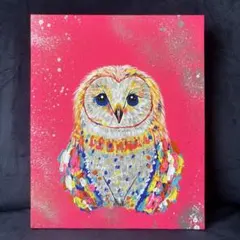 ⭐️フクロウ⭐️絵画　原画　現代アート　キャンバス　アクリル画　カラフル　鳥　動物