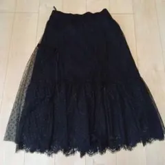 ブラック チュール フレアロングスカート