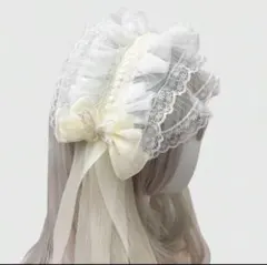ロリータ風ヘッドドレス フリル リボン付き