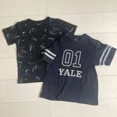 【ユニクロ他】キッズ　Tシャツ　2枚セット　グレー　黒　インク柄 120