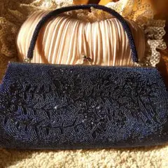 ビンテージ☆ビーズ　バッグ☆ネイビー