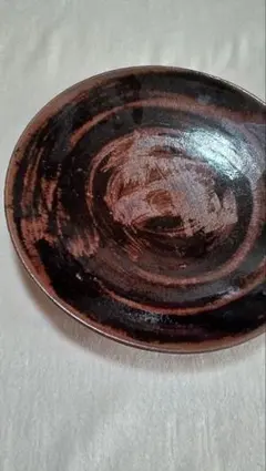 【ヴィンテージ】大皿(約31cm）飴釉&黒釉 / 大胆な刷毛目模様　中古