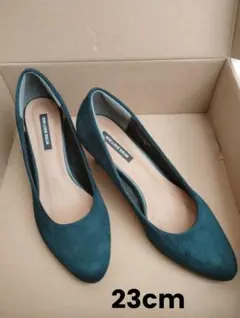 ダークグリーン スエード調 パンプス