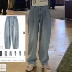 GRL グレイル ハイウエストタックテーパードデニムパンツ[qu145]