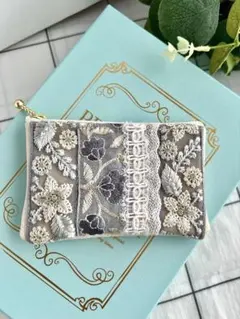 インド刺繍リボン　ミニポーチ　ハンドメイド