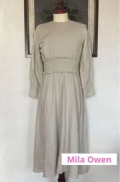 【 Mila Owen 】 ウエストシャ－リングリネンワンピース：Ｓ〜Ｍ相当
