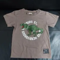 【 美品 】 恐竜 プリント 半袖 Tシャツ 130 ブラウン 丸首