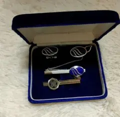 美品 波模様 ネクタイピンセット シルバー ブルー