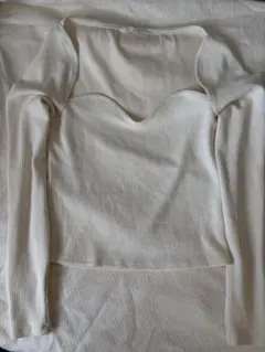 H&M ホワイト リブ編み長袖 トップス