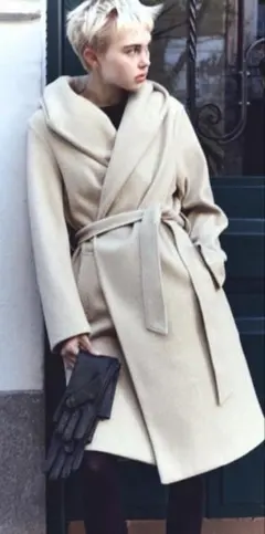 ZARA フード付きベージュロングコート M