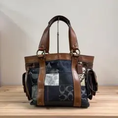 Coach パッチワーク デニム 異素材 トートバッグ レガシー