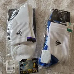 DUNLOP テニスソックス ホワイト×ブルー/パープル 2足セット