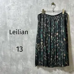 【Leilian/レリアン】プリーツスカート日本製　幾何学模様　13号　ミディ丈