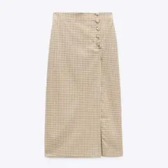 ZARA ギンガムチェックスリット入りタイトスカート Mサイズのサムネイル