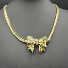 ニナリッチ NINA RICCI リボンモチーフ ネックレス ゴールド ストーン