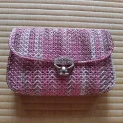 ピンク　シルバー　かご編み　クラッチバッグ　和装　着物