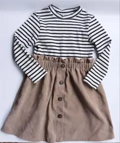ストライプ長袖ワンピース ベージュ　ボーダー ワンピース 長袖ワンピース