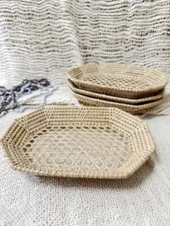 【新品】ラタン　籠　バケット　小物入れ　おしぼり　パン皿　ナチュラル　4個セット