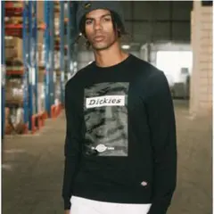Dickies スウェットシャツ S ブラック カモフラージュ プリントロゴのサムネイル