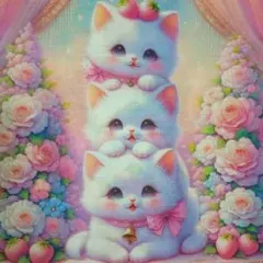 猫ちゃん　みんな、なかよし　パネル生地６枚