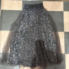 チャコット　チュールスカート　花柄　黒