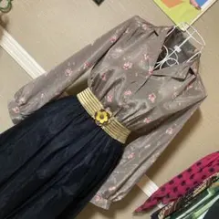 昭和レトロ お花柄ꕥ オープンカラー 長袖ブラウス ヴィンテージ 古着