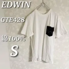 EDWIN 데님 포켓 반팔 티셔츠 컷소우 면 100% 화이트 S