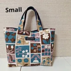 トートバッグ　パッチワーク風布地　青紫系　ハンドメイド