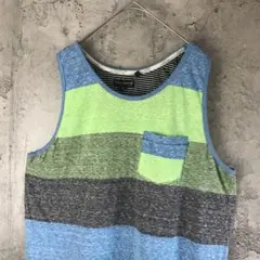 A4247古着　タンクトップ　ボーダー　ノースリーブ　カットオフ　90s Y2K