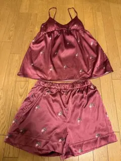 ジェラートピケ　ストロベリーチョコサテンパジャマ 3点セットジェラピケ赤