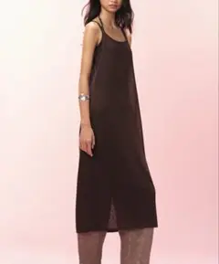 H&M ブラウン ニットキャミワンピース バックスリット