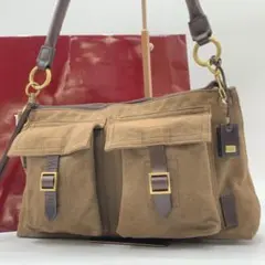 オールドグッチ ショルダーバッグ ハンドバック 真鍮色 キャンバス レザー