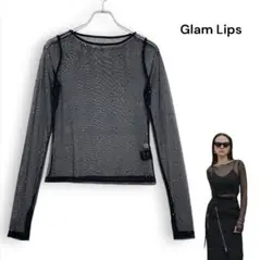 Glam Lips ストーン Sheer ロングスリーブ トップス ブラックのサムネイル