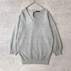 イング　アンゴラ混　Vネックニット　グレー　M ゆったり　リボン　プルオーバー