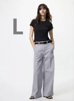 【新品タグ付き】UNIQLO ワイドトラウザージーンズ Lサイズ　グレー