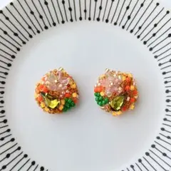 チェコビーズ　ビジュー　金木犀　紅葉　桜　菜の花　ピアス　イヤリング