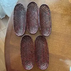 漆器製赤黒楕円形菓子器5個セット