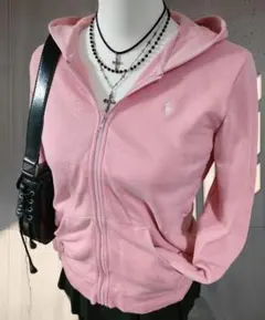 Y2K 00s ラルフローレン ジップパーカー ピンク 刺繍ロゴ 短丈