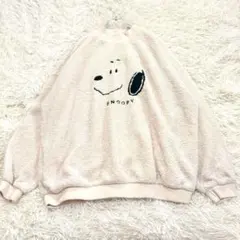 8683良品✨スヌーピー フェイス刺繍 ボアトレーナー LL 大きいサイズ 防寒